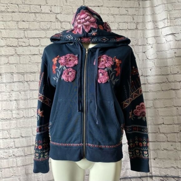 DRIFTWOOD Tops - DRIFTWOOD Teddy Embroidered Floral Zip Up Hoodie